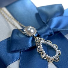 18k yellow gold gp made with Swarovski crystal pearl egg shape pendant necklace Swarovski Necklace price