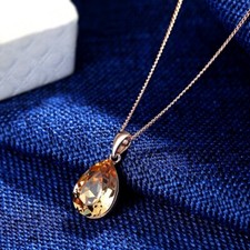 18K Rose Gold GF Made With Swarovski Crystal Citrine Single Teardrop Necklace Swarovski Necklace price