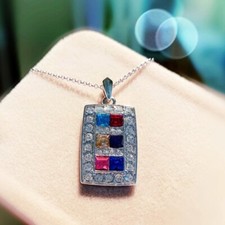 Thick 18K White Gold GF Made SWAROVSKI Element Multicolored Rectangle Necklace Swarovski Necklace price