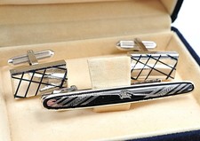 Burberrys Cufflinks and Tie Clip Set Silver925 Black Check Logo w/Box 1420 Cuff Links price
