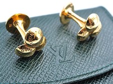 Louis Vuitton Gold Cufflinks Monogram Flower Auth w/Taiga Leather Case 7566 Cuff Links price
