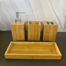 Bamboo Bathroom Accessories Set | Soap Dispenser, Toothbrush, Storage Box & Tray Bathroom Accessory Set price
