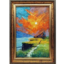 Original Oil Painting Rural Landscape House on the Shore Signed 4x6 in Framed Oil Painting price