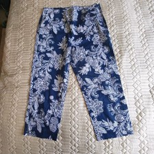 M&S Women's Cropped Trousers UK 14 Navy Blue White Cotton Stretch Summer capri Women's Capri Trousers price