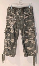 Cello Women's Juniors Embroidered Stitched Camo Capris, Green/Tan, Medium Women's Capri Trousers price