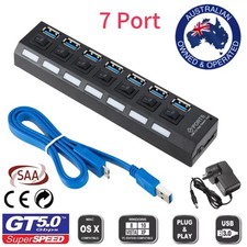 AU 7 Port High Speed Multi USB Hub USB 3.0+ AC Adapter Power Supply and Switches Computer Converters and Adapters price
