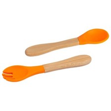 2pc Tiny Dining Orange Bamboo Baby Weaning Fork & Spoon Set Toddler Feeding Baby Feeding Spoon price