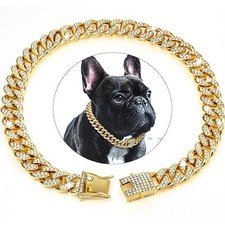Luxury Pet Chain Collar Gold Diamond Cuban Link Dog Cat Necklace Bling Style-USA Diamond Necklace price