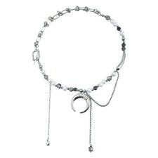 Fashion Beaded Crescents Necklace with Imitation Pearls and Square Diamond Diamond Necklace price