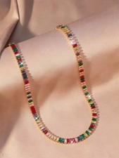 14K Gold Plated Diamond Tennis Necklace CZ Rainbow Multicoloured Diamond Necklace price