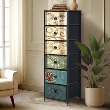 Oikiture 6 Chest of Drawers Fabric Storage Cabinet Retro Dresser Vintage Tallboy Dresser price