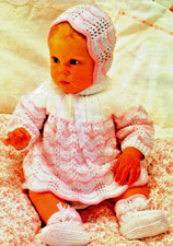VINTAGE  COPY  Baby /Child  Knitting Pattern 41-46-51 cm / 16-18-20"  4 & 8 ply Baby Dress price