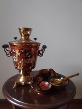 Vintage Russian Samovar 9pc.set with spoons, bowls and little box. Samovar price