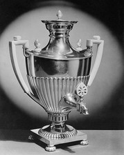 Graceful samovar of hand-wrought silver made in style of early Geo- Old Photo Samovar price