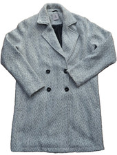 TU Coat Size 10 White Black Herringbone Womens Double Breasted Lined Jacket Long Coat price