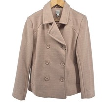 Lauren Conrad Womens Double Breasted Peacoat Tan Wool Blend Sz 8 Outdoor Preppy Long Coat price