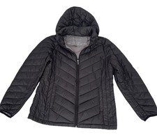 London Fog Lightweight Full Zip Hooded Down Puffer Jacket Coat Women's L Black Long Coat price