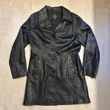 Vintage Sartoria Artigiana Womens Italian Soft Leather Jacket Coat Size XL Black Long Coat price