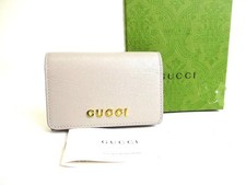 Authentic GUCCI Gold Logo Gray Leather Business Credit Card Holder #b263 Unisex Card Holder price