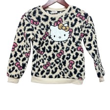Hello Kitty Girls Sweatshirt 8/10 Leopard Print Fuzzy Pullover Sequin Bow Cozy Girls' Sweatshirt price