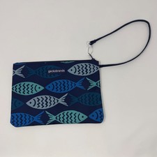 Gecko Brands Fish Print Insulated Wristlet Pouch Blue Coastal Beach Bag Clutch Bag price