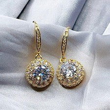 2 ct halo round drop made with SWAROVSKI crystal 18k gold filled dangle earrings Swarovski Earrings price