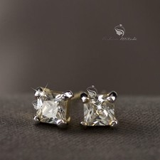 18k yellow gold gf princess cut made with swarovski crystal stud earrings 4mm Swarovski Earrings price