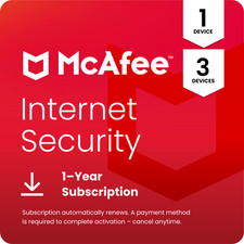 McAfee Internet Security Antivirus 2026 1, 3 Device 1 Year Auto-Renewal Digital Antivirus Software price