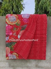 USA QUEEN BEDDING KANTHA QUILT THROW, VINTAGE BEDSPREAD, RED THROW BLANKET Baby Bedspread Set price