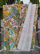 WHITE Boho Paisley Handmade printed cotton kantha quilt , bedspread throw Baby Bedspread Set price