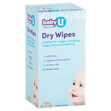 babyU Dry Wipes 100pk (19cm x 19cm) Soft & Thick Fragrance & Chemical Free Baby Wipes price