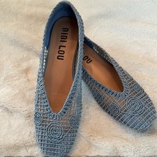 Anthropologie Women’s Bibi Lou Macramé Ballet Flats Woven Light Blue Size 39 Ballet Flats price