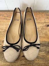 STUART WEITZMAN Beige/Black Leather Ballet Flats Bow Detail Sz 36.5 AU6 UK3.5 Ballet Flats price