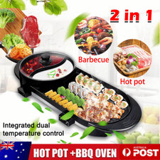Electric 2 in 1 BBQ Grill Hot Pot Barbecue Oven Non Stick Smokeless Pan Hotpot Electric Grill-Barbecues price