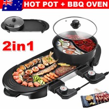 Electric 2 in 1 BBQ Grill Hot Pot Barbecue Oven Non Stick Smokeless Pan Hotpot Electric Grill-Barbecues price