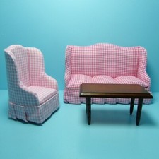 Dollhouse Miniature Living Room Set Pink Checkered with Table ~ T6423 Living Room & Lounge Set price