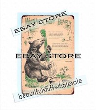 living room wall decor sets 1955 woodland cowboy bear play banjo metal tin sign Living Room & Lounge Set price
