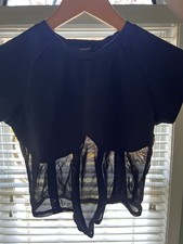 Forever 21 Crop Top Corset Bustier Black Mesh Sheer Panel Women's Size S Bustier price