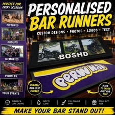 BAR MAT - YOUR PHOTO Personalised Bar Runner Cave Beer Spill Mat Pub Rubber Beer Runner price