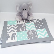 New unisex Mint, Grey + White Elephant patchwork cotton Cradle / Pram baby quilt Baby Quilt price
