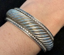 David Yurman Sculpted Cable Cuff Natural Pave Diamond Bracelet Sterling Silver Diamond Bracelet price