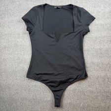 Lulus Bodysuit Women's Large Black V-Notch Square Neck Short Sleeve Thong Bottom Women's Bodysuit price