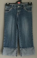 Girls Size 9 PUMPKIN PATCH Girls Blue Denim Capri Pants w Fold Over Cuffs Girls' Capri Trousers price