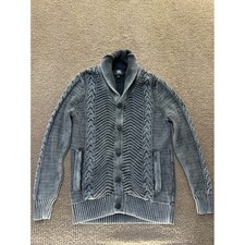 Rock & Republic Mens Shawl Collar Cardigan Sweater Gray Cable Knit Chevron Med Men's Cardigans price