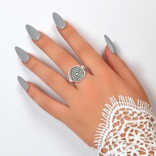 Vintage Full Rhinestone Silver Plated Round Finger Ring Textured Band for Women Silver Ring price
