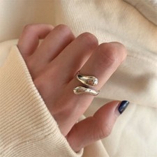Fashion Irregular Waterdrop Metal Smooth Open Ring Women Jewelry Holiday Gift Silver Ring price