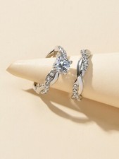 2pcs Luxury Women Band Simulated Diamond Silver Finger Wedding Engagement Ring Silver Ring price