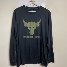 Under Armour Shirt Mens M Black Project Rock Long Sleeve Logo Tee Training Gym Men's Jersey price