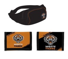 SET OF 2 WESTS TIGERS NRL TEAM WAIST BAG BUMBAG & NYLON UNISEX SPORTS WALLET Unisex Sports Bag price