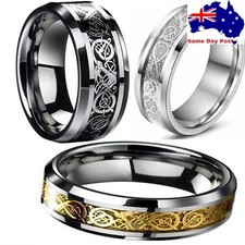 Fashion Men's Silver Gold Black Celtic Dragon Stainless Steel Wedding Band Ring Men's Ring price